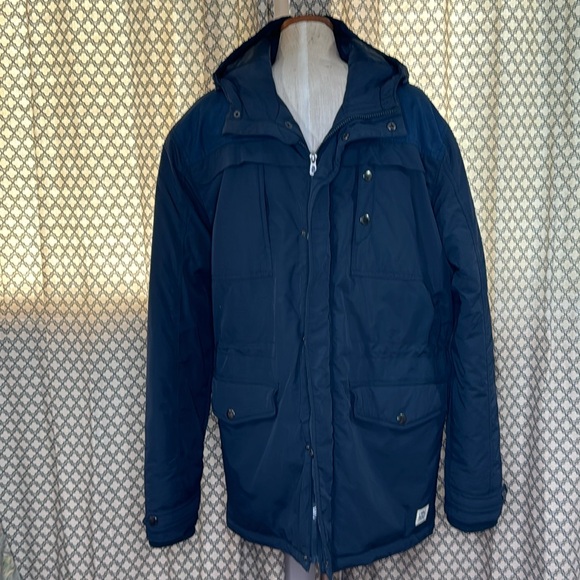JACK & JONES ORIGINALS Navy Blue Hooded Coat Jacket - Picture 1 of 15